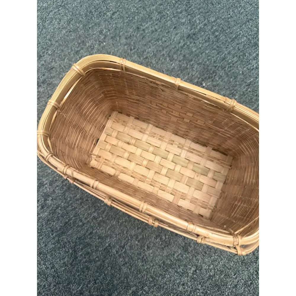 Vintage Hand-woven Storage Basket Checkerboard Pattern Reinforced Framing